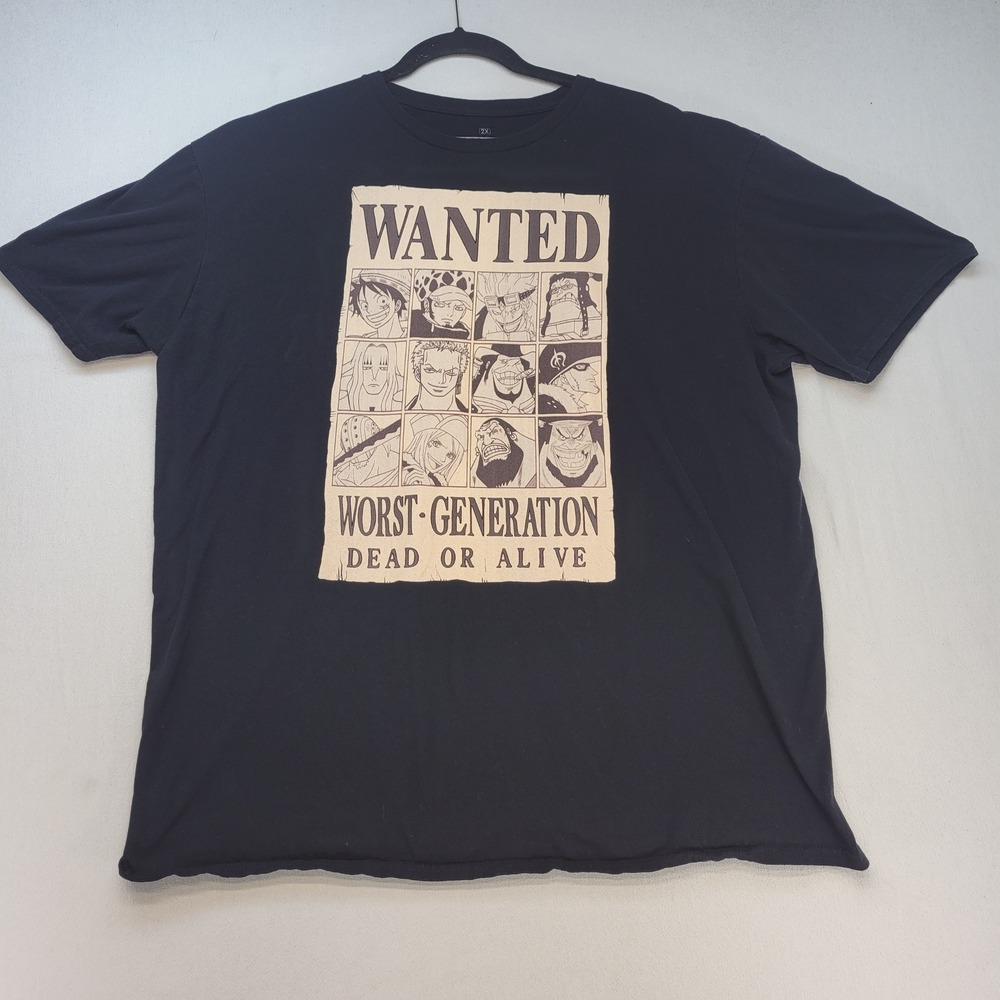 One Piece Wanted Worst Generation Anime T-Shirt Mens 2X Black Dead or Alive